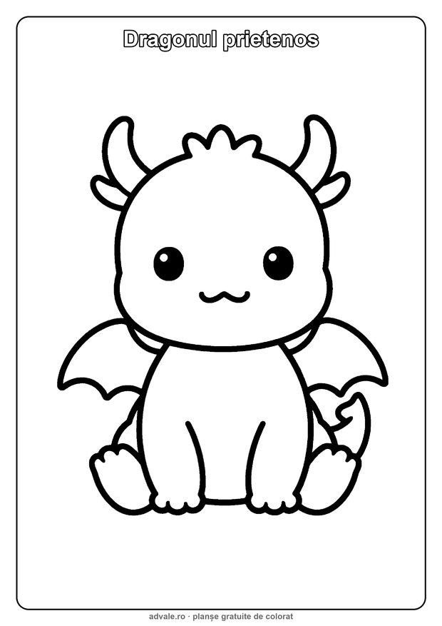 Planșă de colorat: Dragonul prietenos