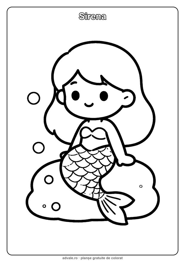 Planșă de colorat: Sirena