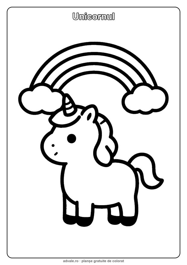 Planșă de colorat: Unicornul